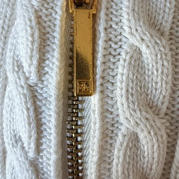 Lauren Ralph Lauren Cream Cable Knit Zip Up Sweater with Gold Accents - Picture 6 of 6